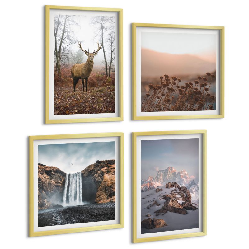 Zestaw 4 Obrazów ArtPrintCave (2x50x50+2x40x60cm) Złota rama Dzikie krajobrazy góry jelenie 1 kpl.