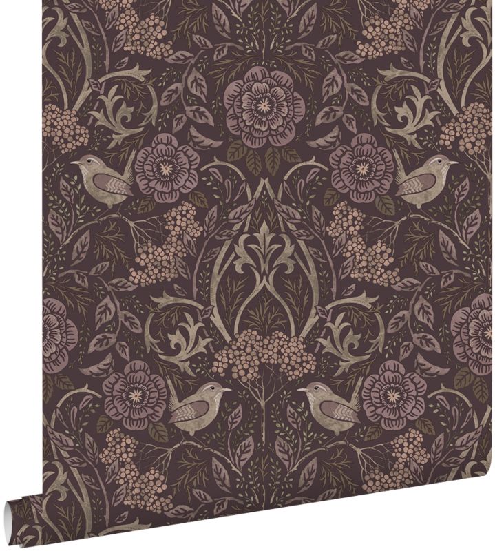 Tapeta ESTAhome kwiaty i ptaki fioletowego mauve 53 cm x 10.05 m - 1 rol.