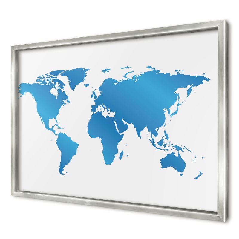 Tablica magnetyczna ozdobna Wallfluent 60x40 Rysunek świata w srebrnej ramie 1szt