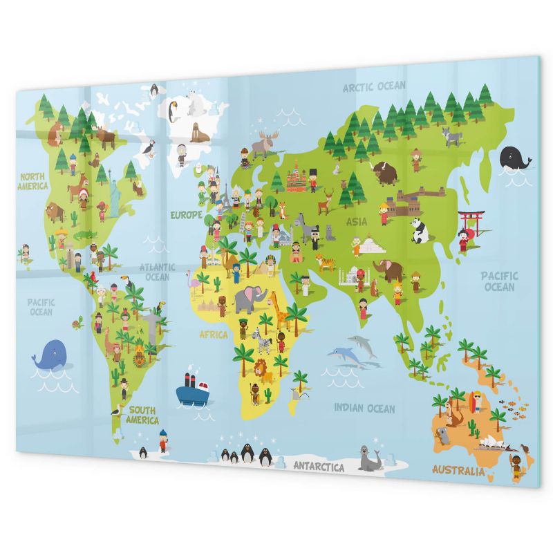 Szklana Tablica Do Pisania Magnetyczna Tulup 60x40 cm Mapa świata kultury Planer ścienny do kuchni Czarny marker 1 kpl