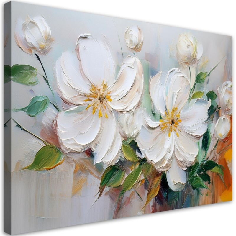 Obraz na płótnie Feeby Białe Kwintące Kwiaty jak malowane 90x60cm 1szt