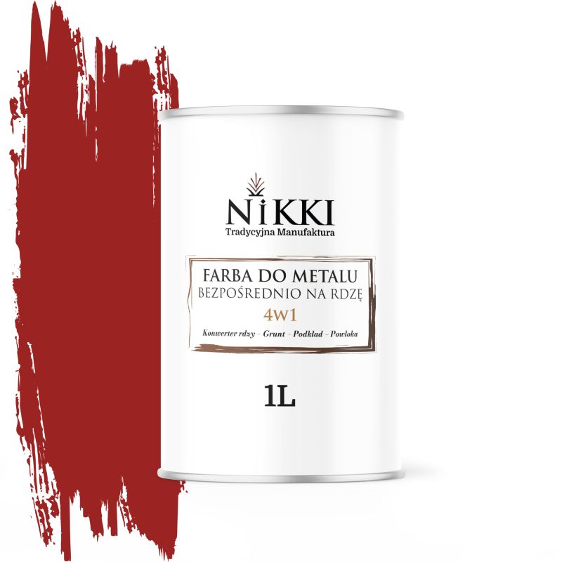 Farba do Metalu Antykorozyjna 4w1 NIKKI Czerwony sygnałowy RAL3001 Mat 1L