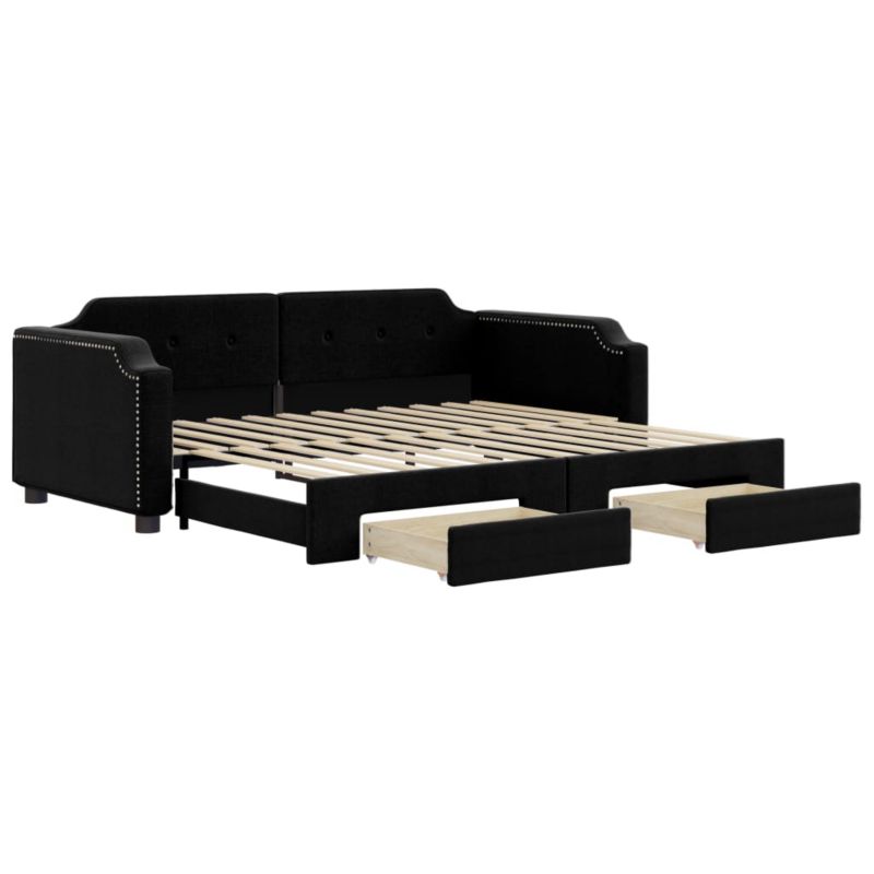 Sofa rozkładana WaszeMeble 90x200 cm Czarny tkanina z szufladami WM-3197672 1 szt.