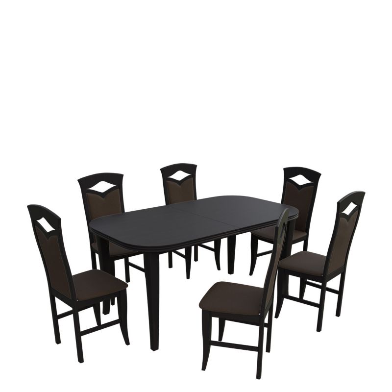 Zestaw RO04 MIRJAN 24 Stół rozkładany S02 90x160/240 + 6 krzeseł K53 wenge + gorzka czekolada 1 kpl.