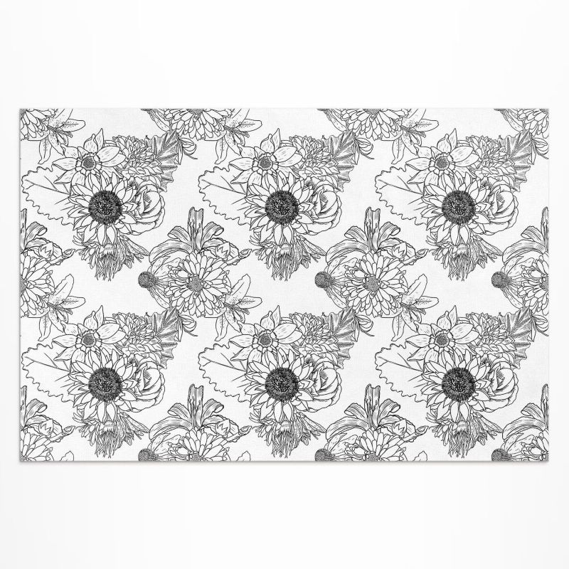Zewnętrzny Dywan Winylowy Wallfluent 60x90 cm Rysowane słoneczniki piękne kwiaty vintage 1 szt.