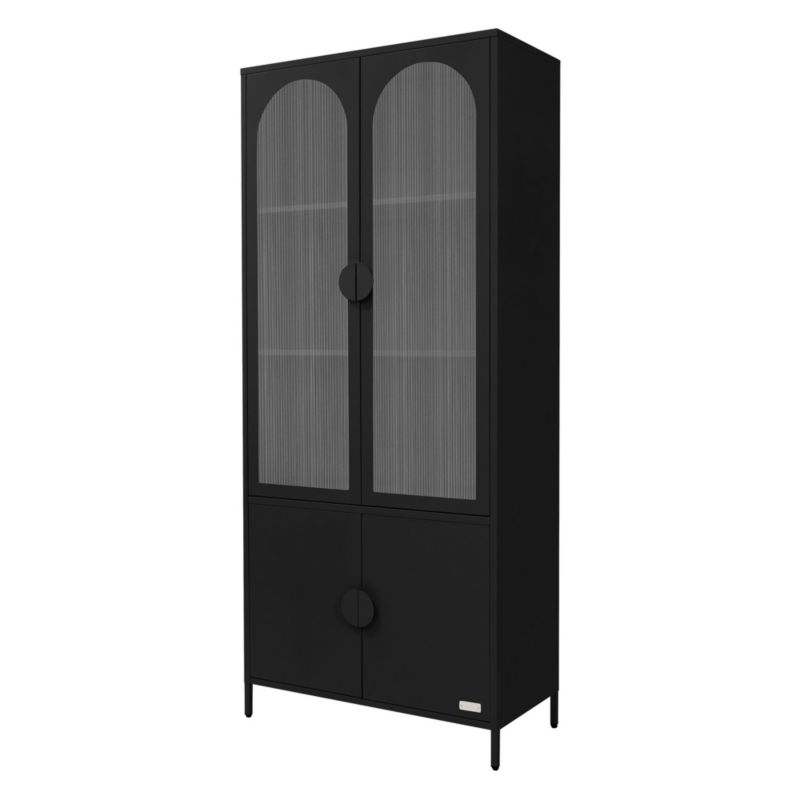 Witryna ECD Germany czarna 80x185x40 cm to wysoka szafka metalowa z 4 pólkami i 4 drzwiami czyli industrialny regał salon 1 szt