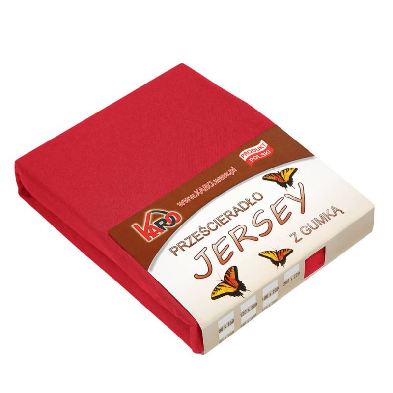 Prześcieradło jersey z gumką KARO 220x240 czerwone 1 szt.