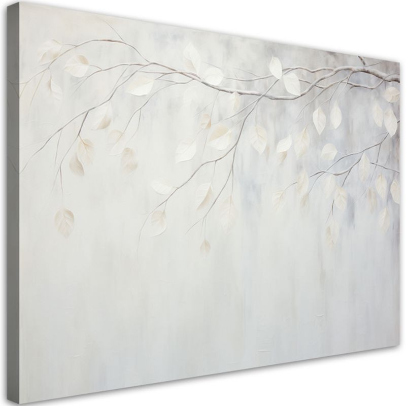 Obraz do salonu sypialni Feeby Beżowe liście rośliny gałązki natura boho 90x60cm 1szt