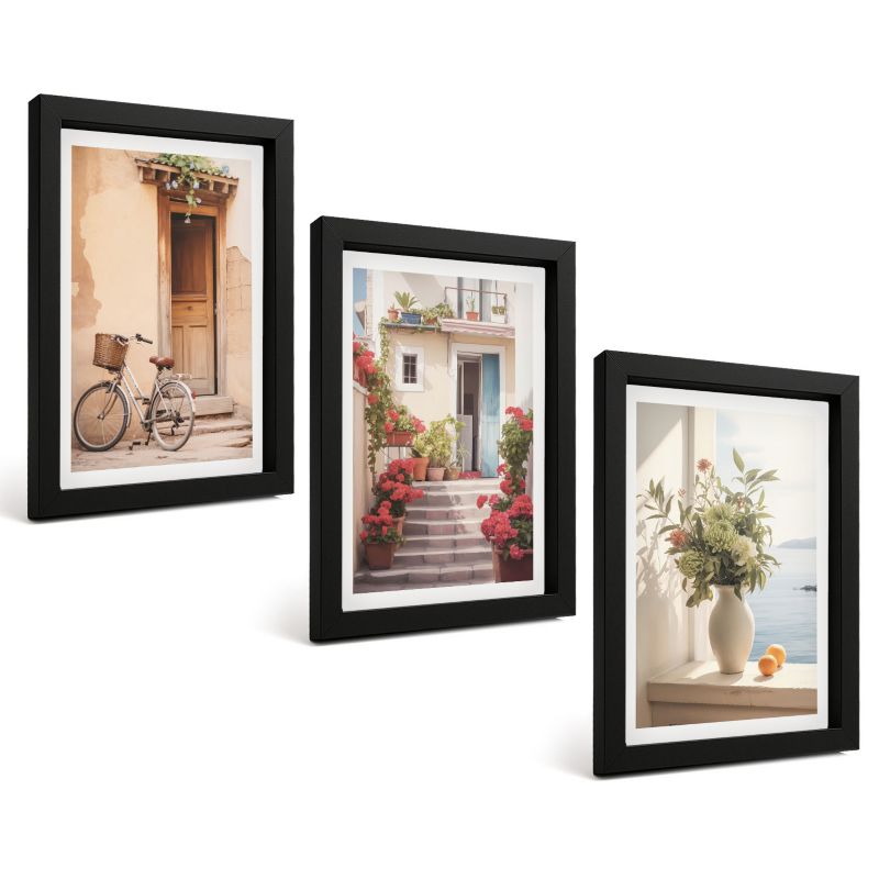 Galeria 3 Obrazów w Czarnej Ramie ArtPrintCave 20x30 cm Komplet ścienny Urokliwe nadmorskie uliczki 1 kpl.