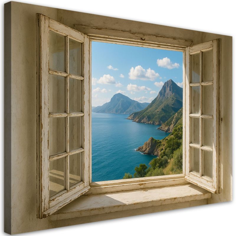 Obraz do salonu sypialni Feeby Widok z okna Morze Góry Shabby Chic 120x80cm 1szt