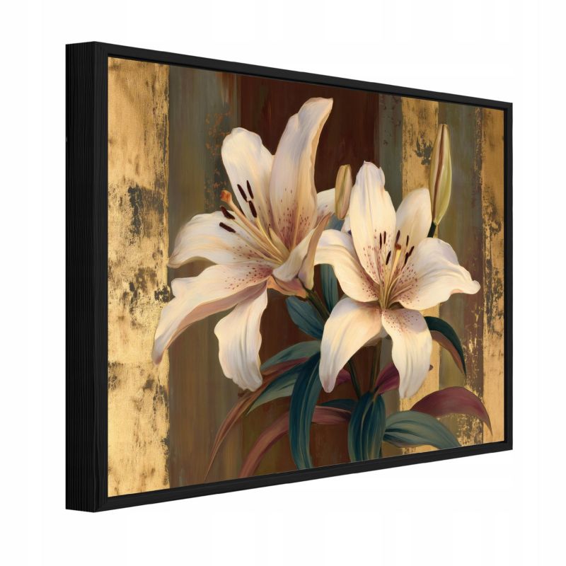 Obraz W Ramie WALLARENA Do Sypialni Salonu Na Płótnie Kwiaty Vintage Lilie Brązowy 120x80 cm PPR16591O20 1 szt.