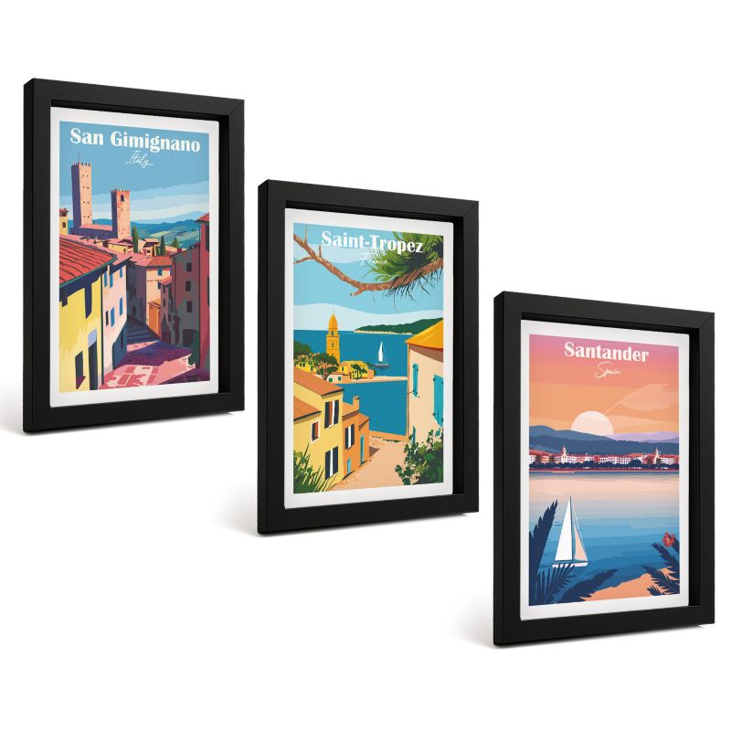 Trzyczęściowy Zestaw Obrazów ArtPrintCave 20x30 cm Czarna rama Włoskie miasteczka krajobrazy 1 kpl.