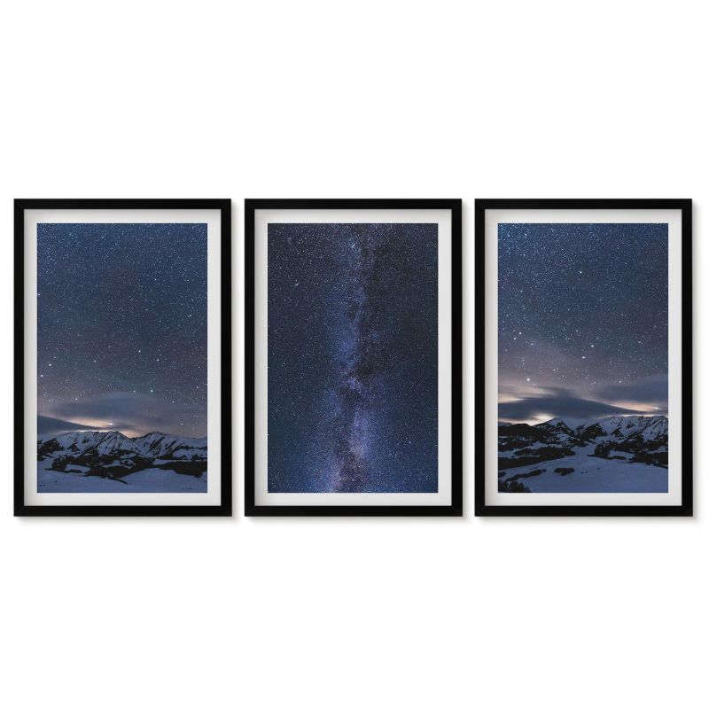 Zestaw 3 obrazów w czarnej ramie Tulup 40x60 cm Nocne niebo góry gwiazdy Obrazy w czarnej ramie 1 kpl