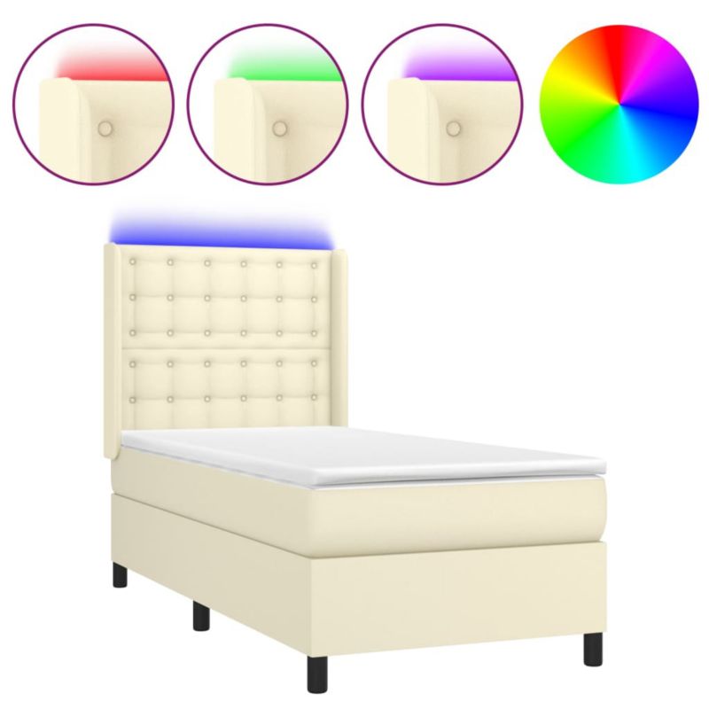 Łóżko z materacem WaszeMeble 90x190 cm Kremowy ekoskóra z LED WM-3139357 1 szt.