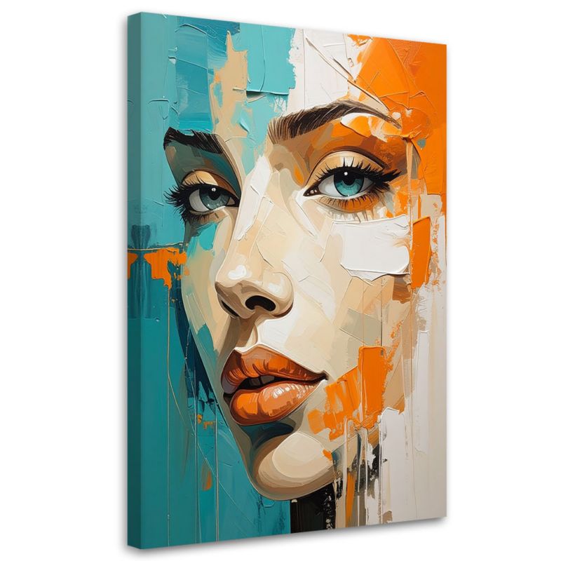 Obraz do salonu sypialni Feeby Kobieta portret turkusowy pomarańczowy 80x120cm 1szt