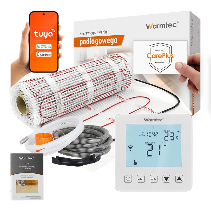 Mata grzewcza grzejna pod płytki Warmtec 2m² 170W/m² WiFi zestaw biały regulator DS2-20/PRT-01 1 szt.