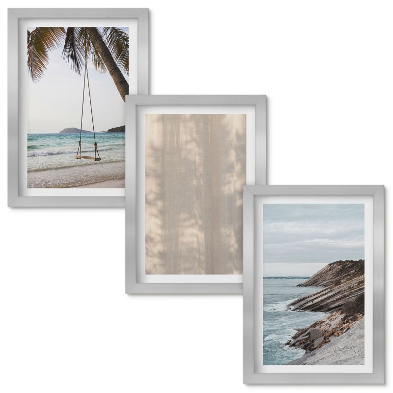Zestaw obrazów Wallfluent Letni piasek nadmorskie widoki Srebrna rama 20x30cm 3 szt.