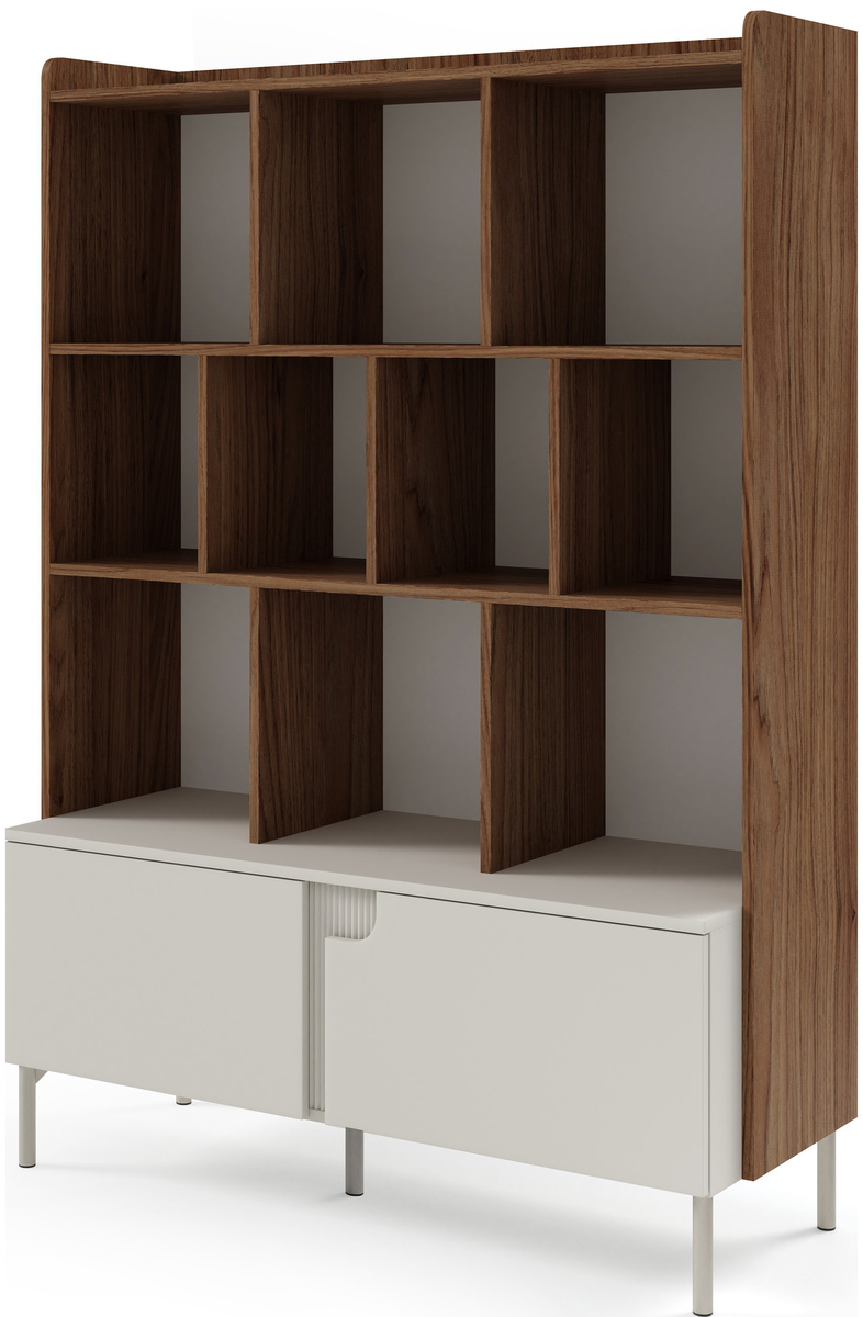 Komoda wysoka z szufladami i półkami do salonu 113 cm orzech alba PONTO