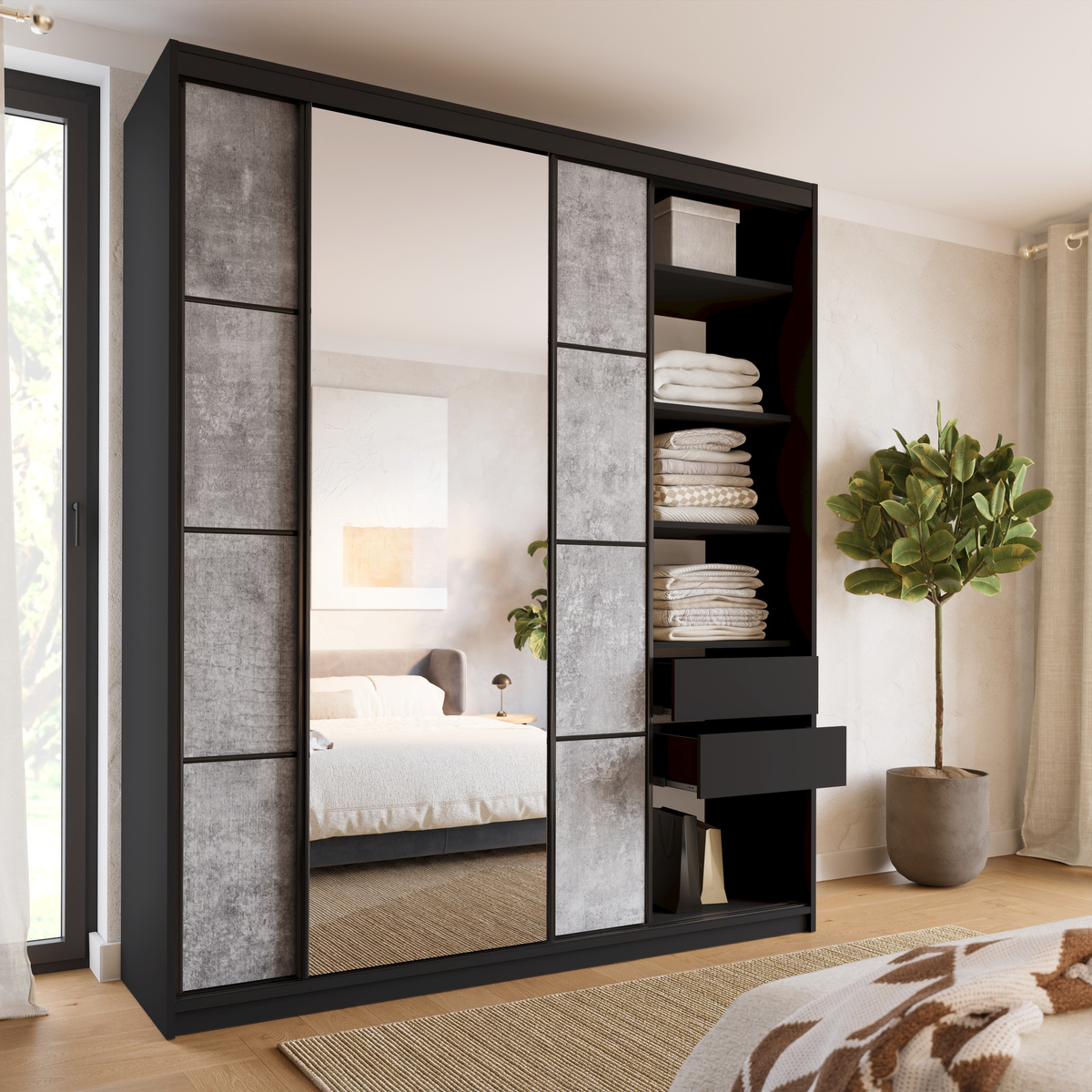 Loftowa szafa przesuwna z lustrem 200 cm LOFT MAX
