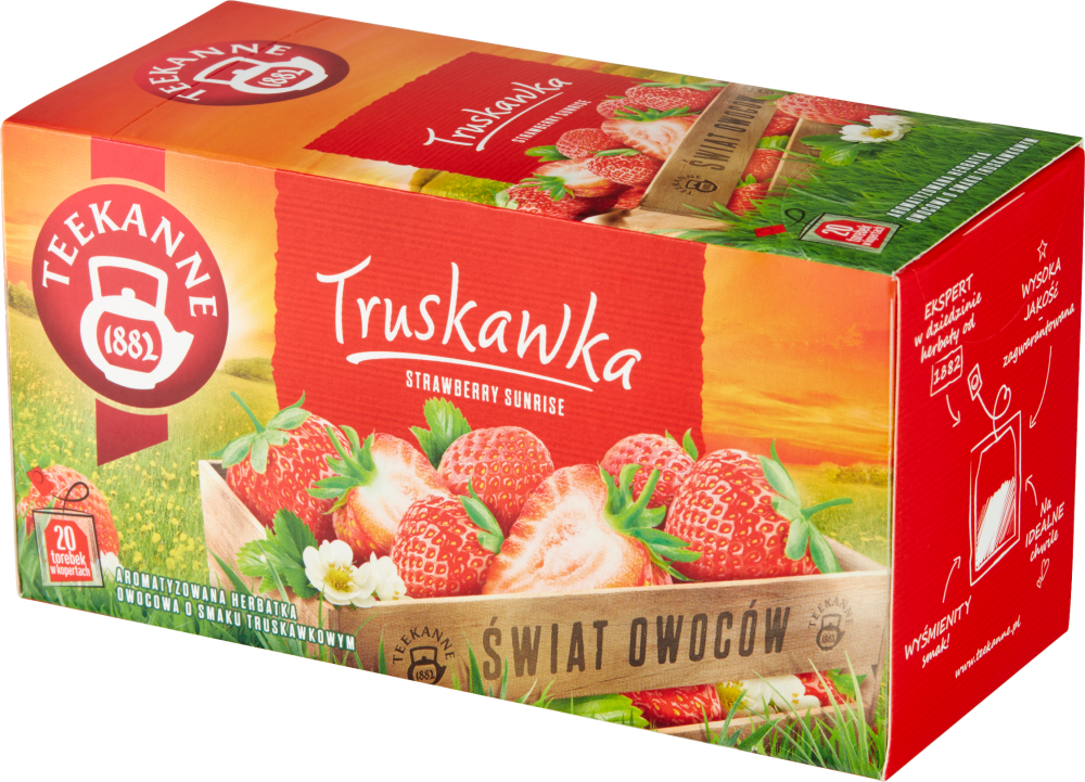 Herbata owocowa w kopertach Teekanne Strawberry Sunrise, truskawka, 20 sztuk x 2.5g