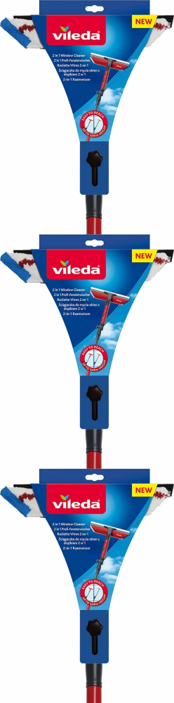 3x Ściągaczka do wody Vileda, z drążkiem, 30cm, czerwony