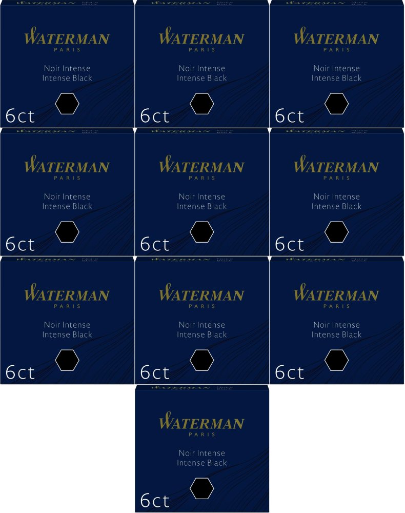 10x Naboje do piór Waterman, International, krótkie, 6 sztuk, czarny