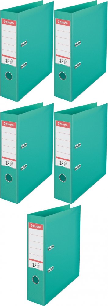 5x Segregator A4 Esselte No.1 Power, 75mm, do 500 kartek, 30% PP z recyklingu, jasnozielony