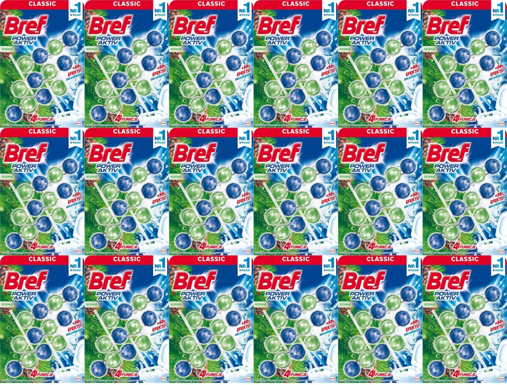 18x Zawieszka (kulki) do WC Bref, Power Activ Pine, sosna, 3x50g