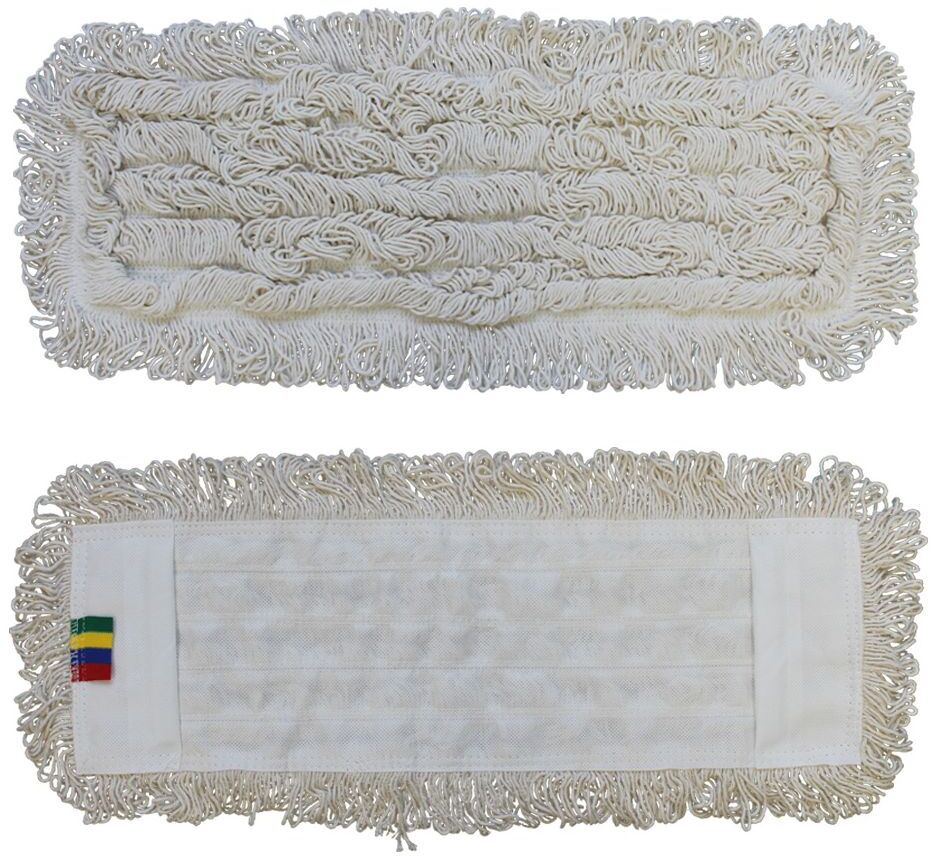 Mop płaski bawełniany Merida Economy, z kieszeniami, 53,5x17,5cm, biały- końcówka
