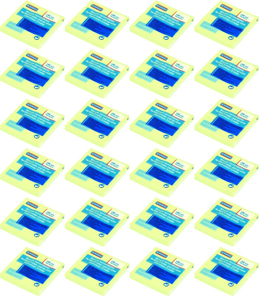 24x Karteczki samoprzylepne typu "Z" Donau, 76x76mm, 100 karteczek, żółty pastelowy