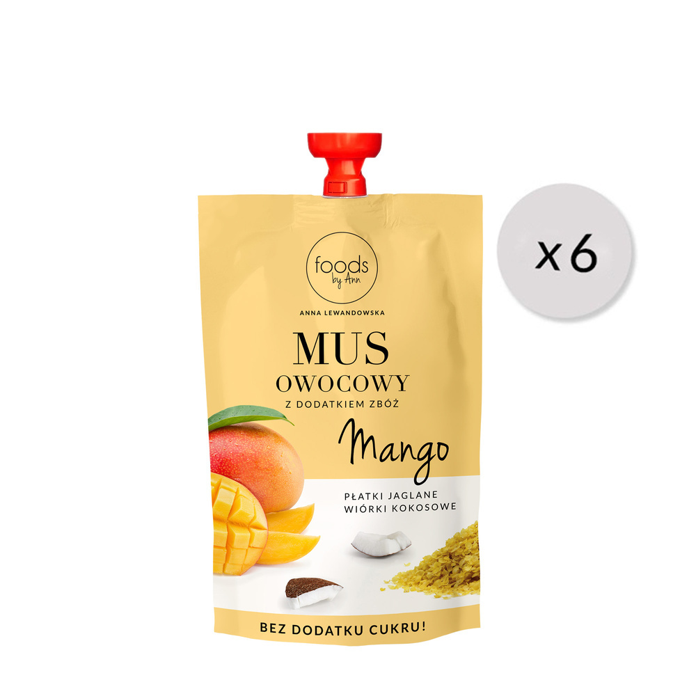 Mus Mango, Płatki jaglane & Wiórki kokosowe, 100 g x6