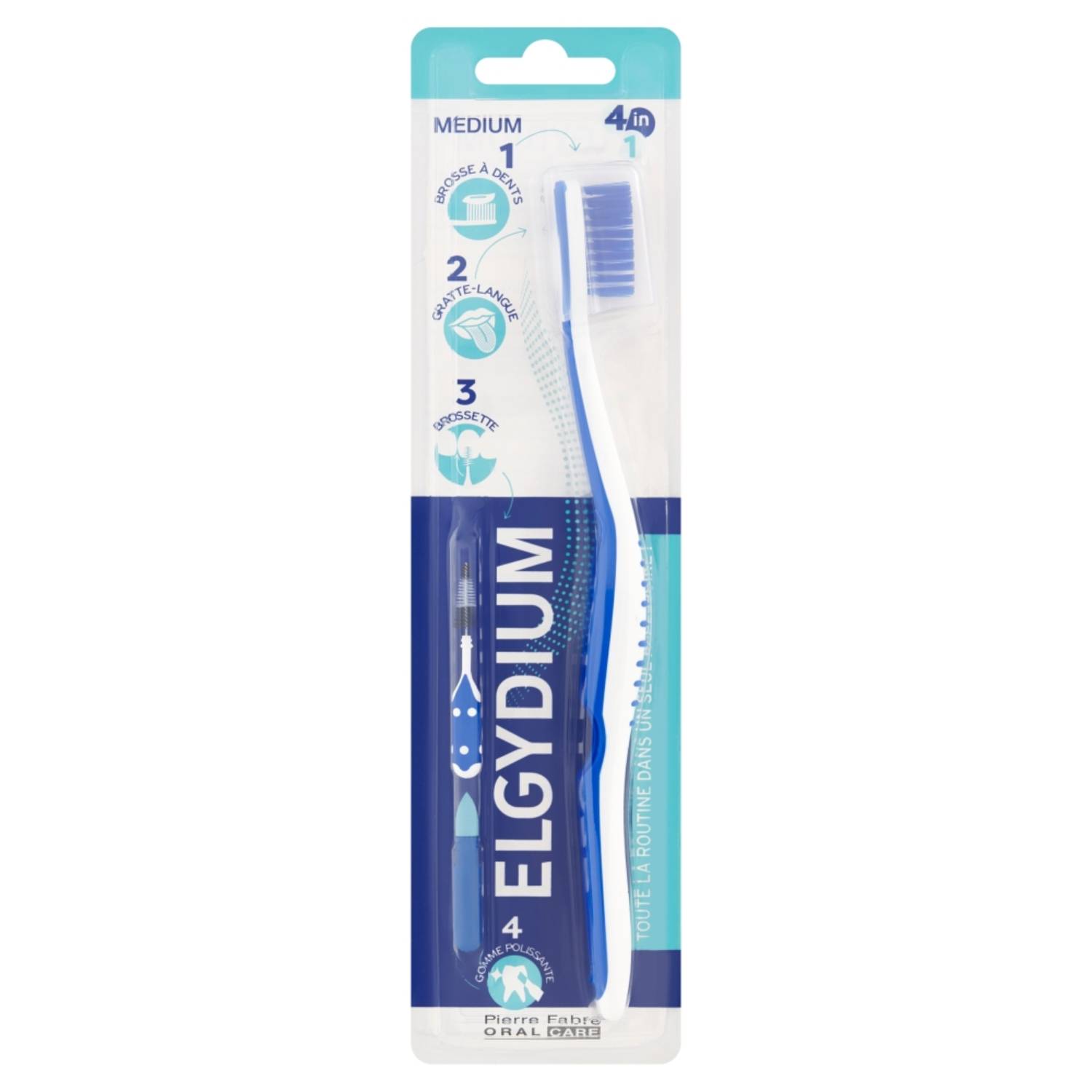 Elgydium - wielofunkcyjna szczoteczka do zębów, 4w1 medium, 1 sztuka