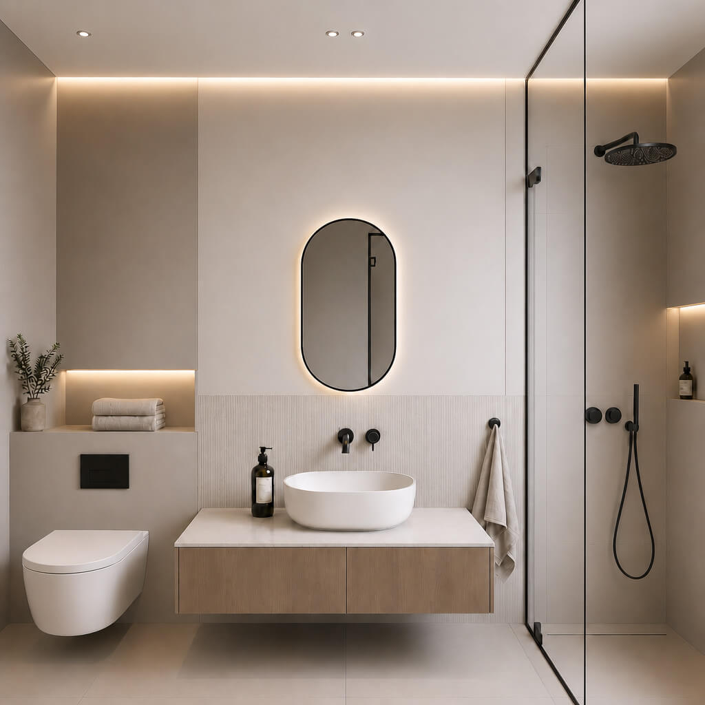 Baltica Design Aluma Flow lustro 50x70 cm owalne z oświetleniem czarne barwa ciepła