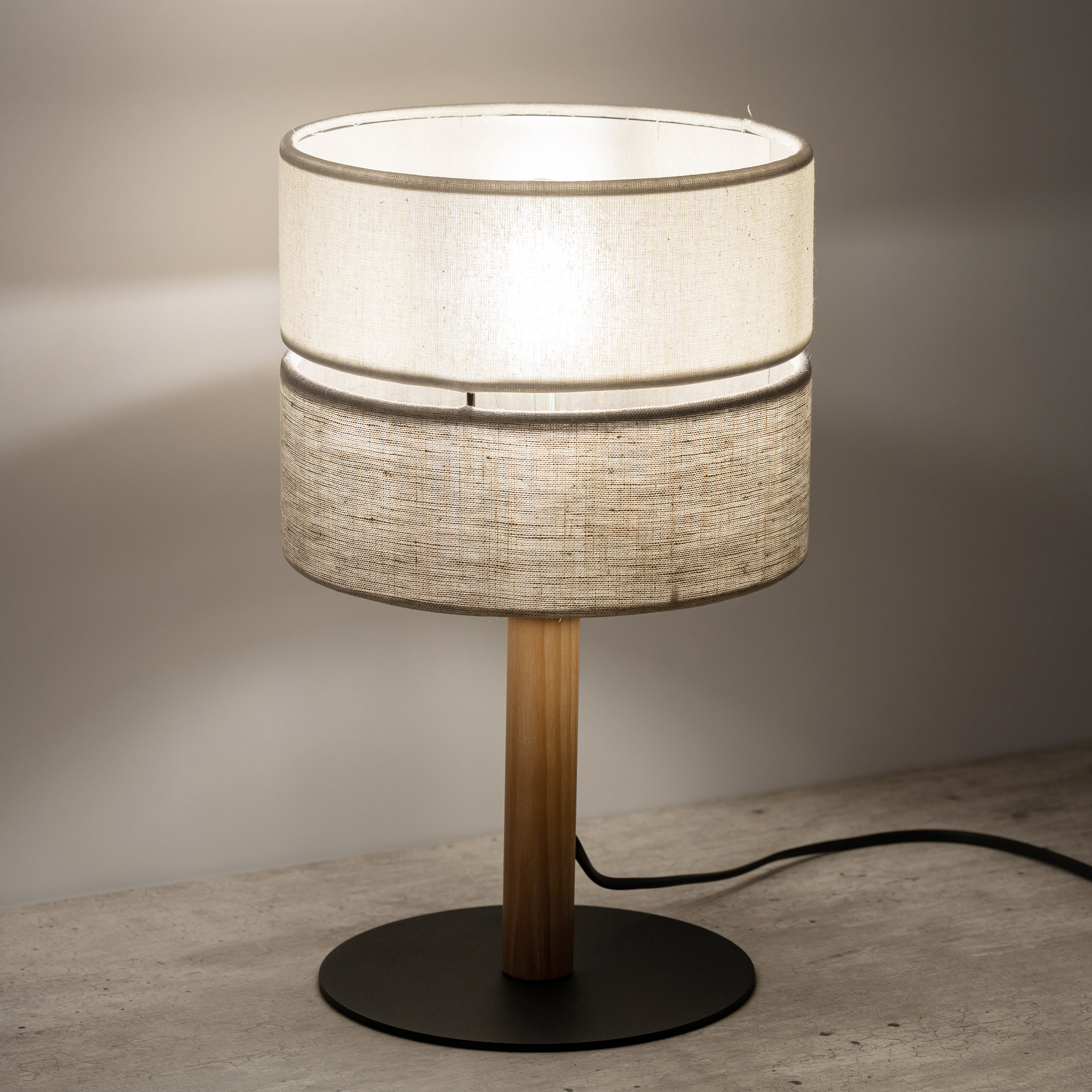 TK Lighting Eco lampa stołowa 1x15W szary/beżowy/drewno 5596