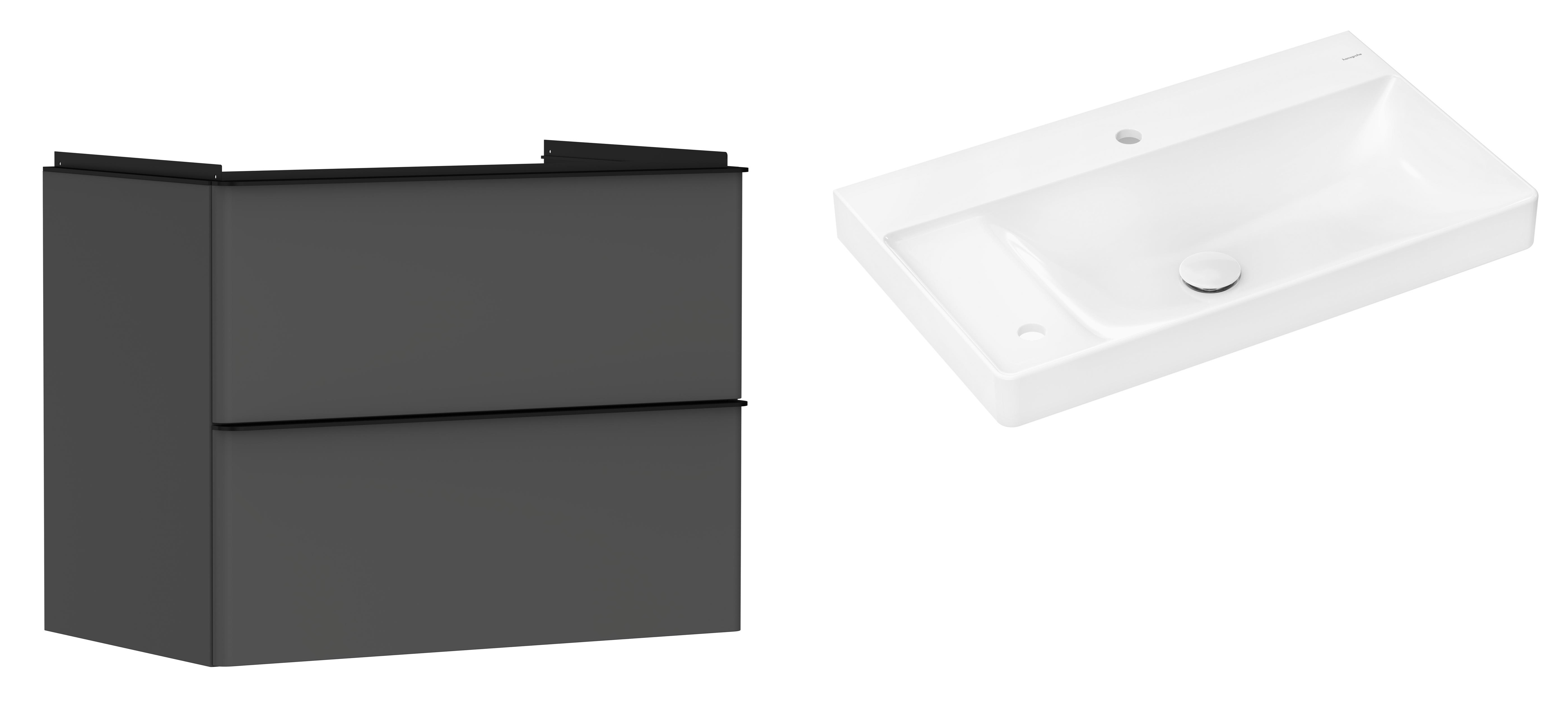 Hansgrohe Xelu Q szafka wisząca z umywalką 80x48 cm szary diament mat/czarny mat/biały (54028670, 61031450)