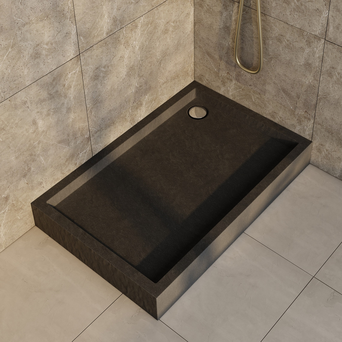 Schedline Favory Plus Black Stone brodzik prostokątny z syfonem 100x80 cm czarny 3ST.F1P-80100/C/ST