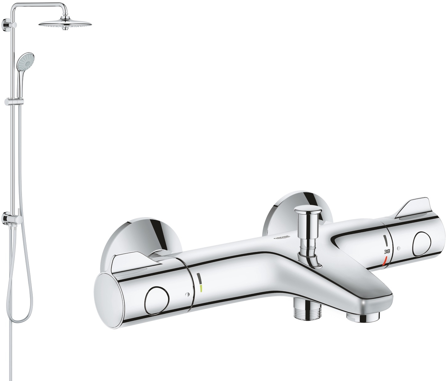 Zestaw Grohe Grohtherm 800 bateria wannowo-prysznicowa termostatyczna i zestaw prysznicowy z deszczownicą Euphoria System 260 chrom ... - Wysyłka w 