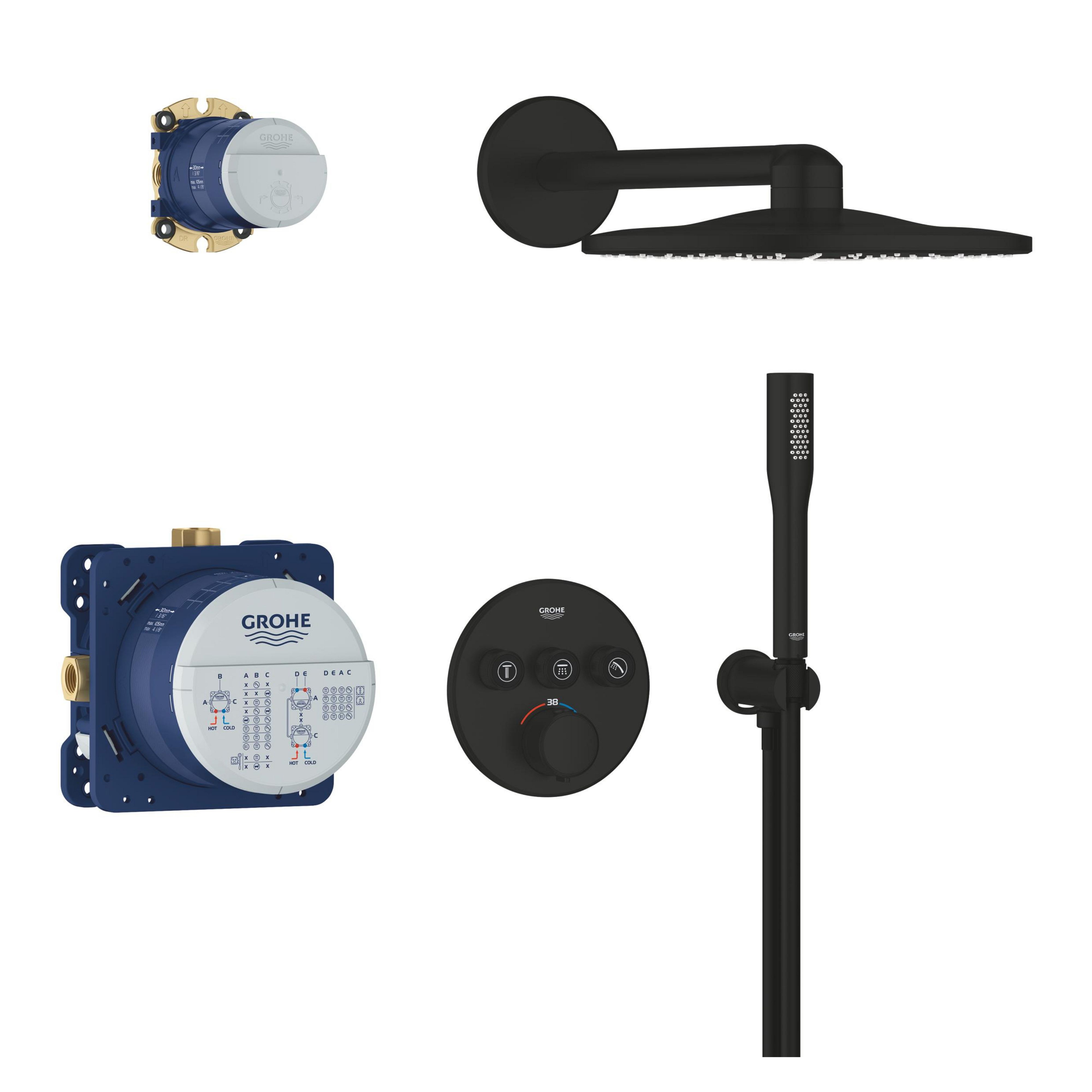 Darmowa Dostawa - Zestaw wannowo-prysznicowy podtynkowy termostatyczny z deszczownicą czarny Grohe Precision Smartcontrol 348742430