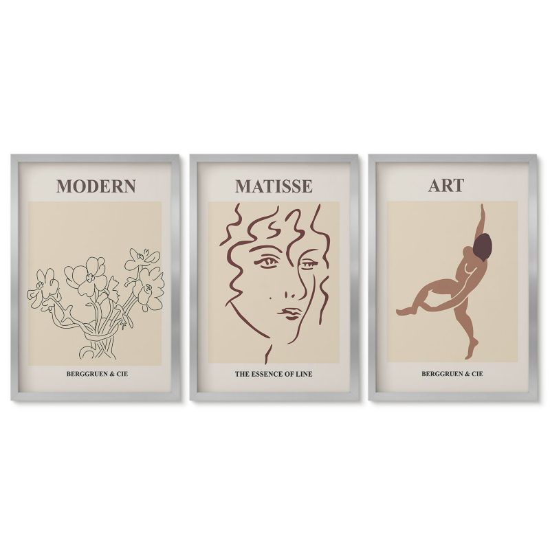 Zestaw 3 obrazów w srebrnej ramie Tulup 40x60 cm Stylowe grafiki kwiaty postaci Galeria ścienna 1 kpl