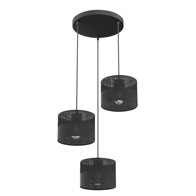 Lampa wisząca okrągła perforowane klosze Emibig KARBON czarna 3xE27x15W IP20 wym:140x43x43cm - 1 szt.