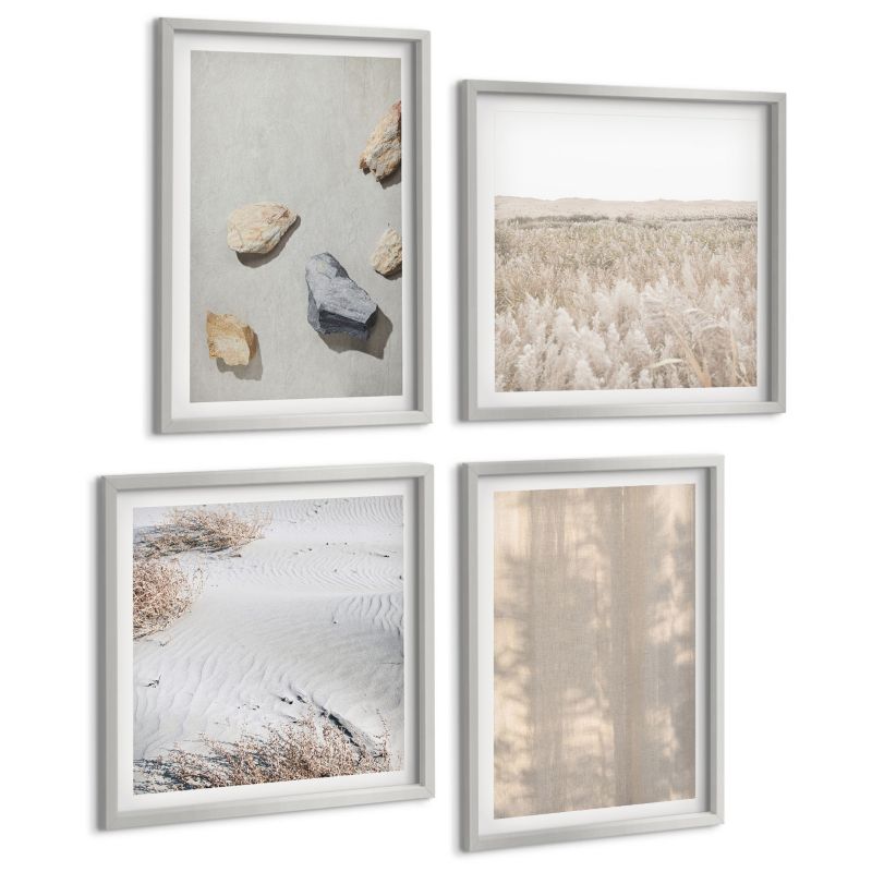 Galeria 4 Obrazów ArtPrintCave (2x50x50+2x40x60cm) Srebrna rama Boho naturalne tekstury 1 kpl.