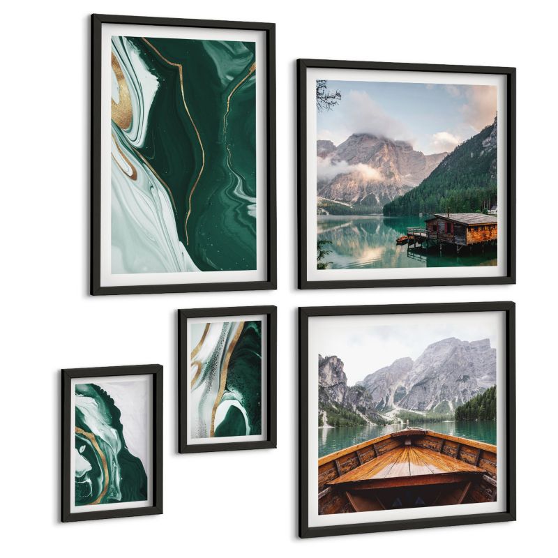 Galeria 5 Obrazów ArtPrintCave (2x50x50+2x20x30+40x60cm) Czarna rama Abstrakcyjne wzory liści sukulent 1 kpl.