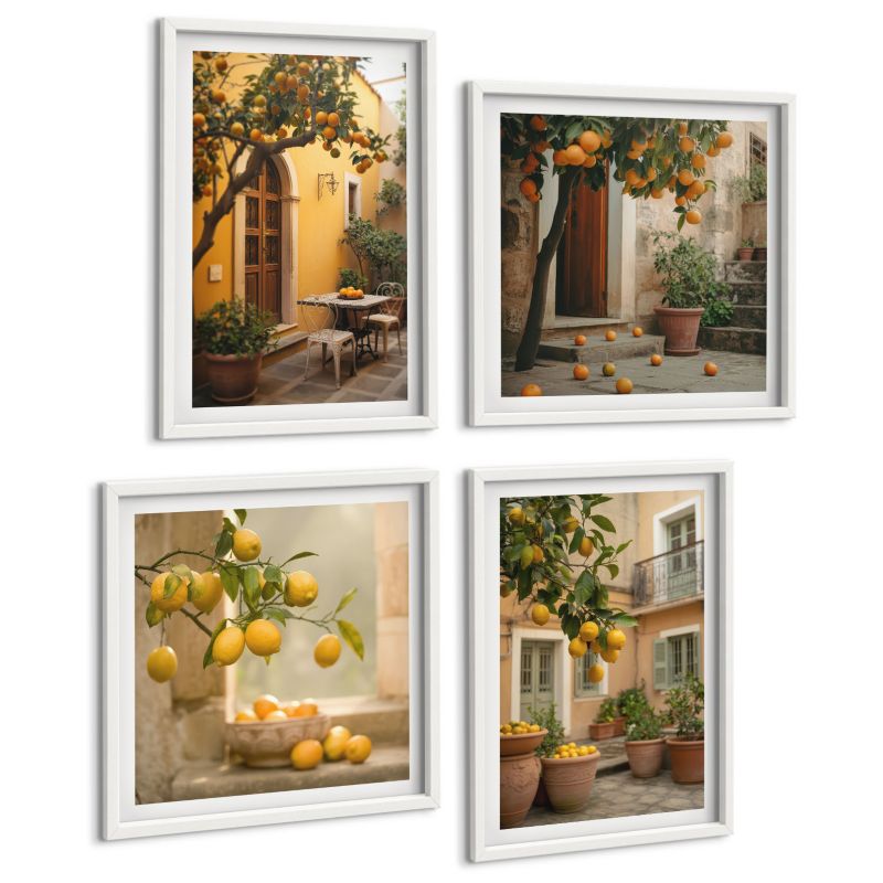 Zestaw 4 Obrazów ArtPrintCave (2x50x50+2x40x60cm) Biała rama Ogród cytrusów w słońcu 1 kpl.