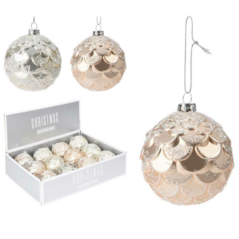 Bombki choinkowe Leaf H&S Decoration glamour brokat 8 cm, komplet 12 szt. 1 kpl.