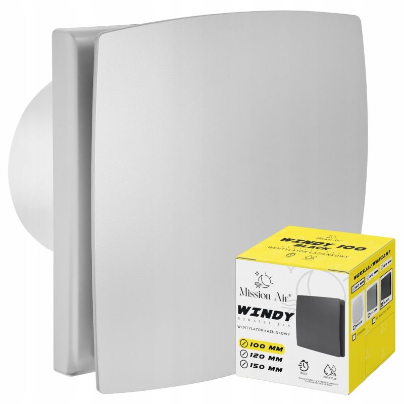 Wentylator łazienkowy Mission Air Windy 100 S srebrny, cichy 1 szt