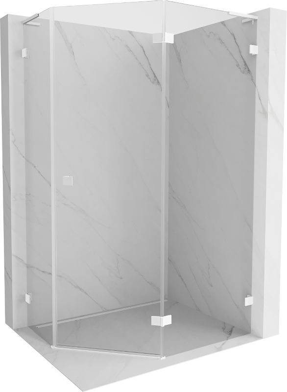 Kabina prysznicowa Mexen Lunar L pięciokątna uchylna prawa 90 x 80 cm transparent biała 1 szt.