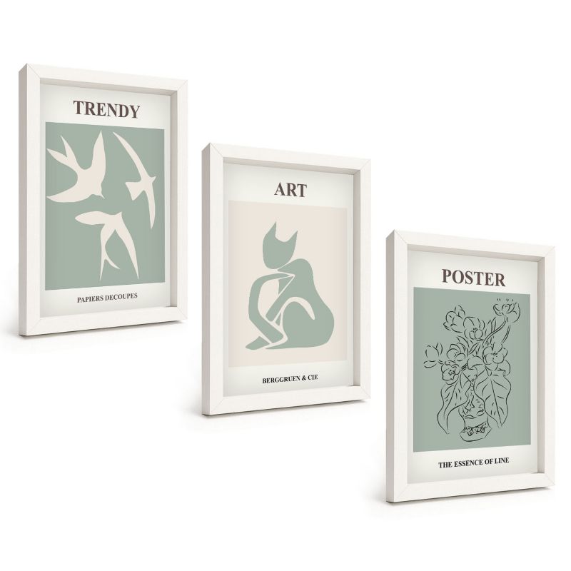 Zestaw Obrazów 3 Częściowy ArtPrintCave Białe Ramki 20x30 cm Dekoracja do Sypialni Stylowe ilustracje Matisse 1 kpl.