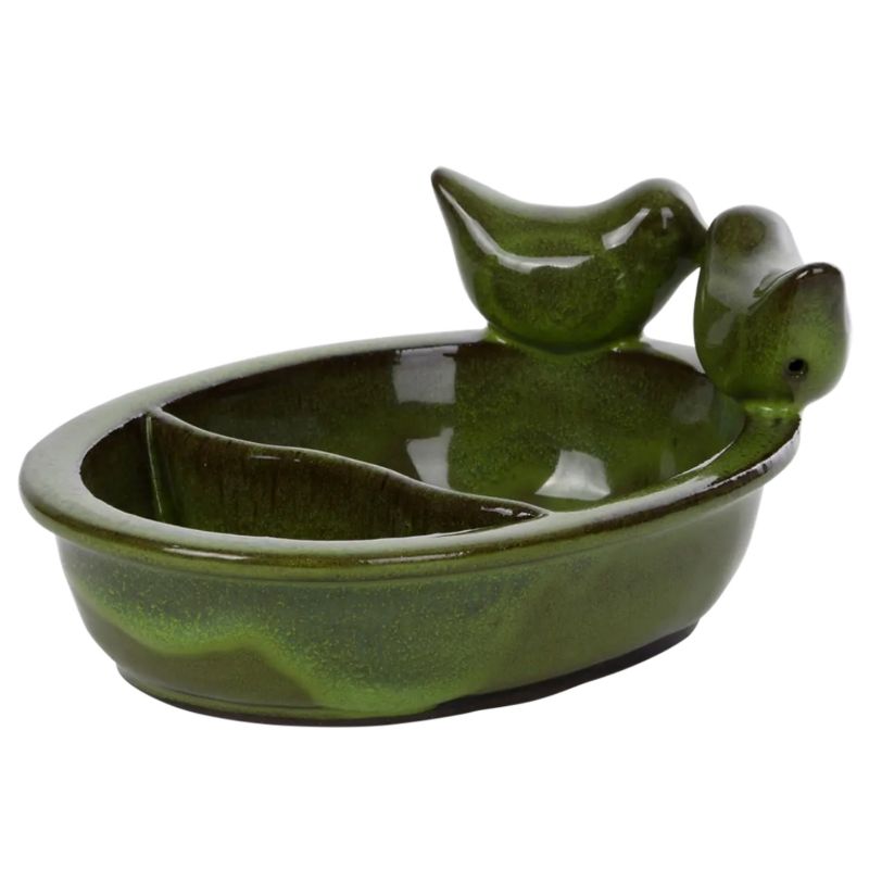 Karmnik dla ptaków Esschert Design na wodę i ziarno zielony ceramiczny 1 szt.
