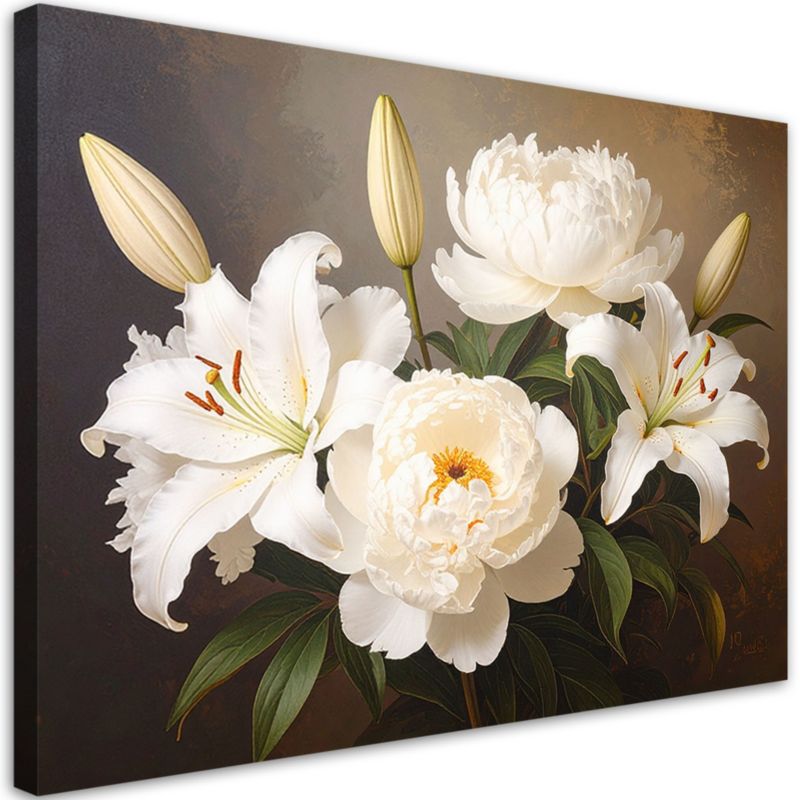 Obraz do salonu sypialni biura Feeby Lilie i piwonie białe kwiaty 100x70cm 1szt