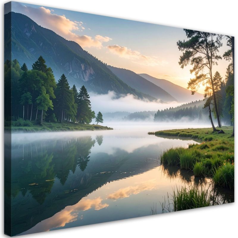 Obraz do salonu sypialni biura Feeby Widok jezioro las we mgle 120x80cm 1szt